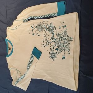 Thermal Underwear Top, Helly Hanson, size Medium, white with blue floral pattern